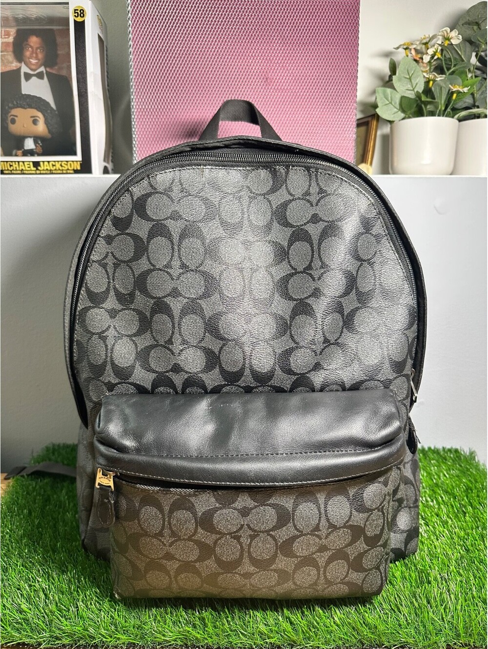 Coach Charles Charcoal/Black Signature Backpack- Used